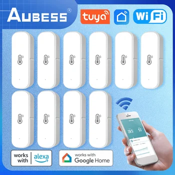 AUBESS WiFi Датчик Температуры Влажности Термометр Гигрометр Крытый Умный Дом Охранная Сигнализация Для Tuya Smart Life Alexa