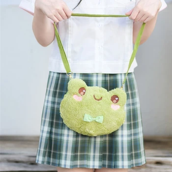Милая плюшевая сумка-мессенджер, кошельки, милая зеленая сумка для лягушки, сумка через плечо для куклы, сумка на день рождения, вечеринка в кемпинге
