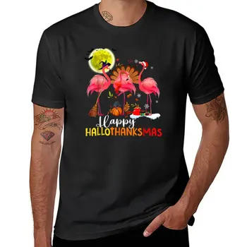 Футболка Flamingo Happy HalloThanksmas, черные футболки, футболка с аниме, быстросохнущая футболка, дизайнерская футболка для мужчин