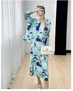 Модный комплект Miyake для женщин 2024, весна-лето, новый стиль, плиссированная майка без рукавов с принтом, юбка, маленькое пальто, комплект из двух предметов
