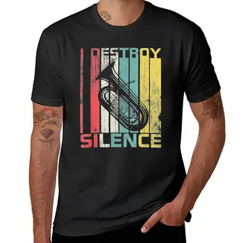 Новая винтажная ретро-футболка I Destroy Silence Tuba Lover, черная футболка, футболки в тяжелом весе, облегающие футболки для мужчин