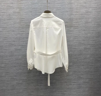 ранняя весенняя камвольная рубашка с лацканами из хлопка высокой плотности 2024 года с индивидуальным дизайном бокового пояса
