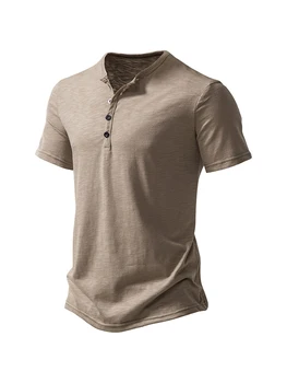Мужская повседневная рубашка С коротким рукавом и V-образным вырезом на пуговицах, однотонные Свободные вечерние Уличные весенне-летние топы
