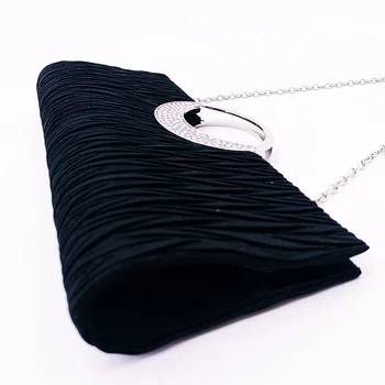 Женская вечерняя сумочка-конверт, атласные плиссированные женские сумки на цепочке через плечо, черная длинная сумочка, женские клатчи для свадебной вечеринки, мини-сумочка