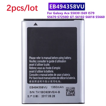 2 шт./лот EB494358VU 1350 мАч Оригинальный Аккумулятор Для Galaxy Ace S5830 S5660 S7250D S5670 i569 I579 GT-S6102 S6818 GT-S5839i Аккумулятор