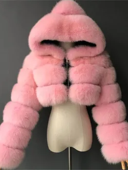 Зимние теплые модные пальто из искусственного меха с капюшоном, женское пушистое пальто большого размера, Элегантные плюшевые укороченные куртки, женские утепленные пушистые топы.