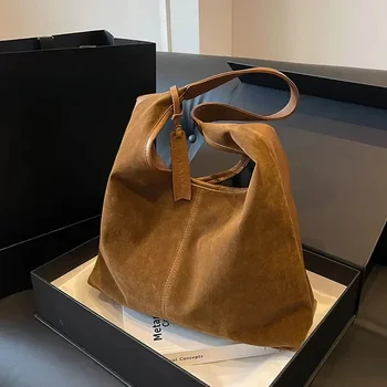Y2K Корейская винтажная Коричневая замшевая сумка Harajuku, эстетический кошелек, сумки для Эмо-бродяг, мессенджер через плечо, большие сумки-тоут, женские сумки-тоут.