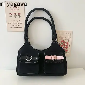 Холщовая сумка-тоут Miyagawa для женщин, модная винтажная Нишевая новая осенне-зимняя сумка для подмышек, повседневная сумка хитового цвета