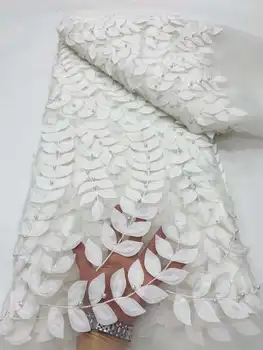 Белая 3D африканская кружевная ткань 2024 Высококачественная кружевная вышивка бисером Французская нигерийская кружевная ткань 5 ярдов свадебное платье