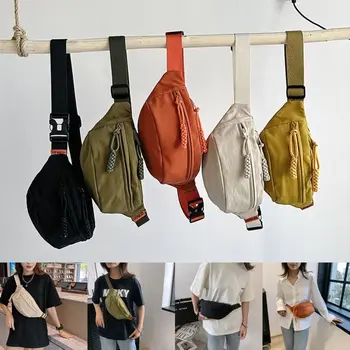 Поясная сумка для пары в японском стиле, модная водонепроницаемая однотонная сумка через плечо, нейлоновая нагрудная сумка унисекс