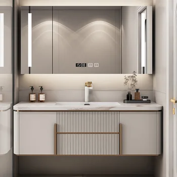 Современный простой шиферный шкаф для ванной комнаты, встроенная комбинация шкафов для умывальника