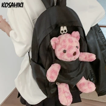 Повседневный нейлоновый мультяшный рюкзак для милых девочек, школьные сумки с кавайным пушистым медведем, универсальные модные рюкзаки Sweet Y2k, шикарные женские рюкзаки