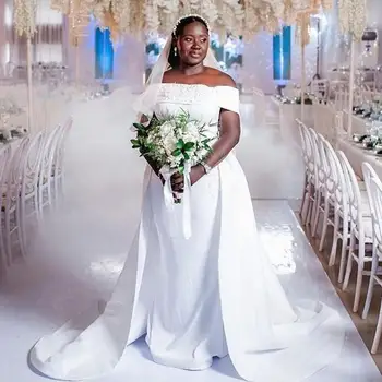 Африканское платье поверх юбки большого размера с открытыми плечами, атласные свадебные платья Русалки, Свадебное платье для новобрачных