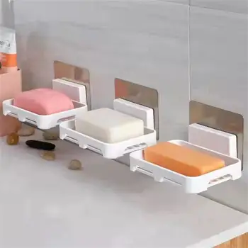Настенная двухслойная мыльница с выдвижным ящиком без перфорации, держатель для слива кухонной губки, ящик для хранения органайзера для ванной комнаты, стеллажи для полок