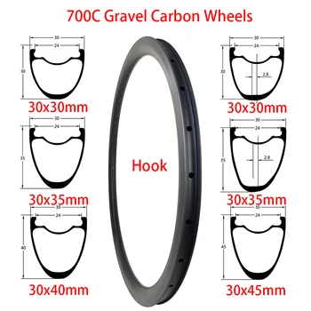 Карбоновые колеса с гравием шириной 30 мм, доступны гравийные диски с V-образным или дисковым тормозом, карбоновые колеса с гравием 700C, крючок