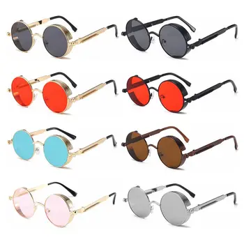 Винтажная металлическая оправа с круглой защитой UV400, солнцезащитные очки в стиле стимпанк, готические солнцезащитные очки, очки
