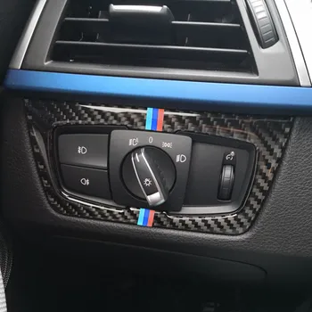 Кнопка автоматического включения фар из углеродного волокна, Декоративная рамка, Наклейки для интерьера BMW 3 серии F30 F34 2013-17, Аксессуары