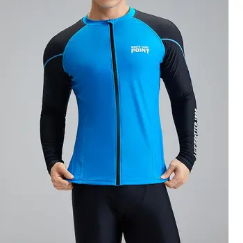 УФ-рубашка для плавания, мужской рашгард, плюс размер 5XL Upf50 + Рубашка для серфинга, синяя куртка для дайвинга на молнии спереди