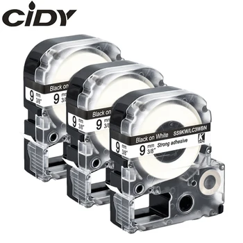 CIDY 3packs 9 мм Черный на белом SS9KW LC-3WBN, совместимые с LC-3WBN9 ленты для этикеток для принтеров kingjim/epson LW300 SR150 LW400