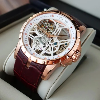 OBLVLO Механические мужские наручные часы в стиле стимпанк, лучший бренд LuxuryArmy, военные водонепроницаемые автоматические часы со скелетом