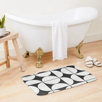 Современный узор середины века № 2 - Черно-белый бетонный коврик для ванной, коврики для ванной комнаты, Нескользящий ковер