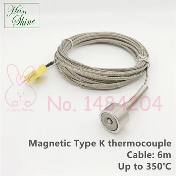 Магнитная термопара типа K -50 ~ 350 ° C Ручной датчик температуры поверхности диаметром 20 мм, экранированный кабель длиной 6 м с миниатюрным разъемом
