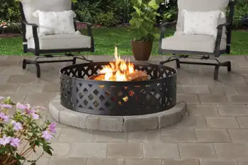 36-дюймовое металлическое круглое решетчатое противопожарное кольцо на открытом воздухе на заднем дворе