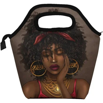 Афроамериканская женская сумка для ланча, черная сумка Gril, набор для ланча, изолированный холодильник для путешествий, пикника, работы, школы многоразового использования