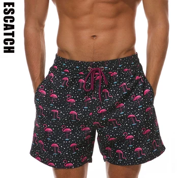Летние шорты для плавания бренда Escatch, Мужские быстросохнущие Сетчатые пляжные брюки, мужской купальник для серфинга из полиэстера с принтом для спортзала, многоцветный