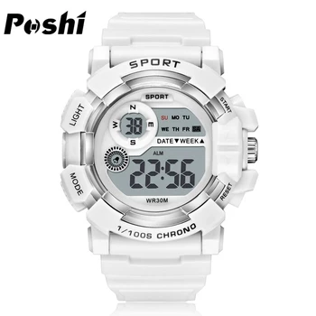 Цифровые часы POSHI, роскошные спортивные наручные часы, светящийся секундомер, будильник с датой недели, электронный механизм, мужские часы