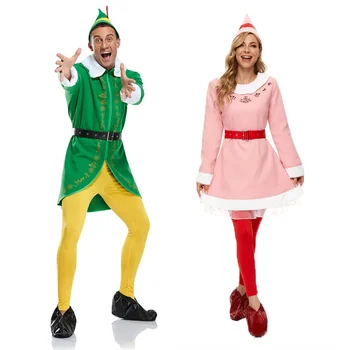 Рождественский костюм эльфа-приятеля, зеленый розовый костюм для женщин, мужская одежда, Рождественский карнавал, маскарадный костюм для вечеринки, новогодняя одежда для взрослых