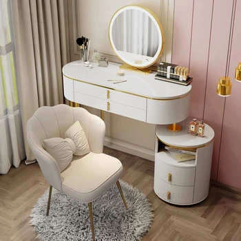 Усовершенствованные зеркальные комоды Nordic Минималистичный Современный Комод для мебели спальни Роскошный Шкаф для хранения косметики Светодиодный туалетный столик GL