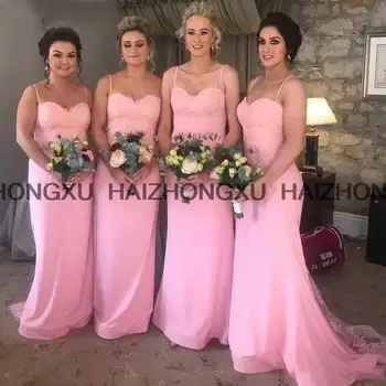 vestido de fiesta de boda розовое кружевное атласное платье на бретельках-спагетти сексуальное платье подружки невесты русалки длинный халат demoiselle d' honneur femme