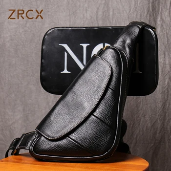 ZRCX Модная Повседневная Мужская Черная Нагрудная сумка Из Натуральной Кожи, Простая Универсальная Многофункциональная Поясная сумка Из Натуральной Воловьей Кожи