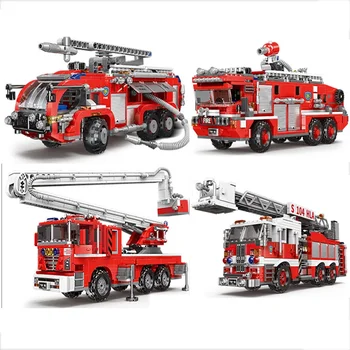 Имитация городского пожарного, Спасательная инженерная машина, Подвижный строительный блок, набор моделей пожарной машины, Игрушки для детей, Рождественский подарок