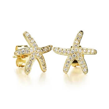 Серьги-гвоздики с блестящими камнями в форме морской звезды, Модные Милые серьги с цирконами AAA