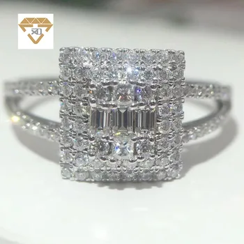 Муассанит цвета VVS D из золота 18 Карат, Роскошное Прямоугольное кольцо с бриллиантовой мозаикой для женщин
