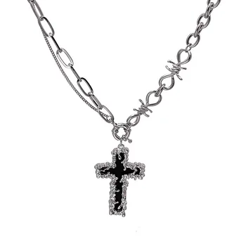 Модное индивидуальное винтажное ожерелье с крестом из оловянной фольги для женщин и мужчин в стиле хип-хоп, милый, крутой, осенне-зимний подарок для вечеринки