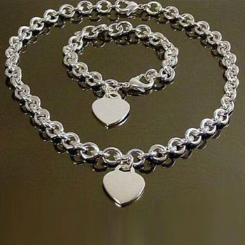 для женщин, прекрасный ювелирный набор, овальная цепочка из нержавеющей стали с сердечками, ожерелье и браслет