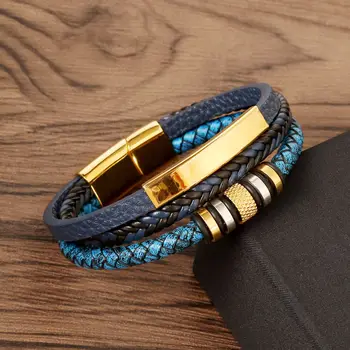 Мужской классический многослойный кожаный браслет, модный винтажный браслет в стиле панк из нержавеющей стали, браслет-оберег, красивый мужской подарок