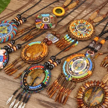 Новый этнический стиль, Непальские ювелирные изделия, кожаное ожерелье, Экзотичный дизайн, плетеное вручную ретро-богемное ожерелье