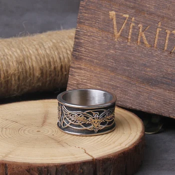 Кольца с изображением Ворона Викинга из нержавеющей стали, мужские винтажные мужские кольца с тотемом Волка-викинга, ювелирные изделия в деревянной коробке в подарок мужчине