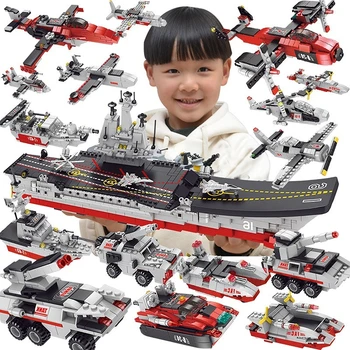 Совместим с Lego Military Warships Крейсерский Корабль Строительные Блоки Танк Самолет Боевой Мех Фигурки Развивающие Игрушки для Мальчиков
