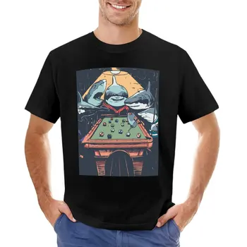 Футболка с забавной акулой, играющей в бильярд, великолепная футболка, быстросохнущая футболка, мужская футболка