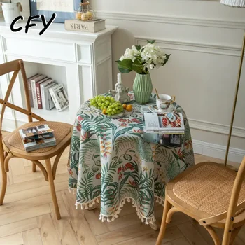Зеленая круглая скатерть Европейская скатерть Ретро Жаккардовая скатерть Тканевый декор для кофейни, покрытие для стола, эстетичный декор комнаты