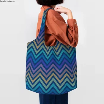 Сумки для покупок с зигзагообразным рисунком, холщовые сумки через плечо, портативная богемная современная геометрическая сумка