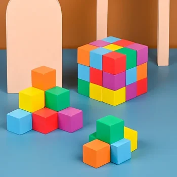 Монтессори Волшебный блок Игрушка-головоломка Для тренировки пространственного логического мышления Радужная Укладка Кубиков Математические Развивающие игрушки для ребенка
