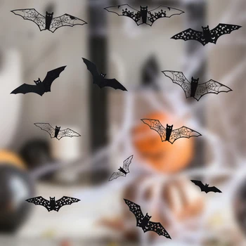 12/24шт Мини Хэллоуин 3D полые наклейки с летучей мышью на стену, черная наклейка с летучей мышью, декор для вечеринки, наклейки своими руками, Хэллоуин, Летучие мыши, съемные