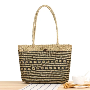 Новая сумка из натуральной циновки Mori, плетеная из соломы, открытая сумка на одно плечо, плетеная из соломы, плетеная из морской травы, пляжная сумка для отдыха в пасторальном стиле