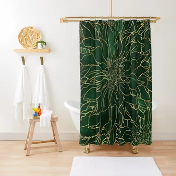 Золотисто-зеленая занавеска для душа с цветком Георгина, декоративная занавеска для ванной комнаты, водонепроницаемая занавеска для душа и защиты от плесени, аксессуар для ванной комнаты